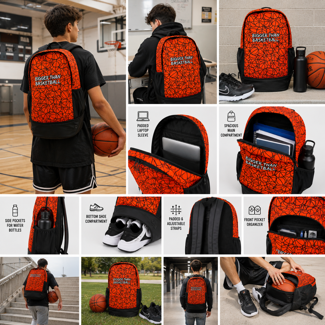 Basketball Pattern Hybrid Backpack